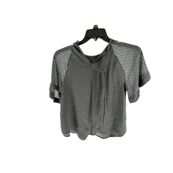 Ann Taylor Black Embroidered Tie Back Short Sleeve Blouse Women's Size XSP - Picture 4 of 6